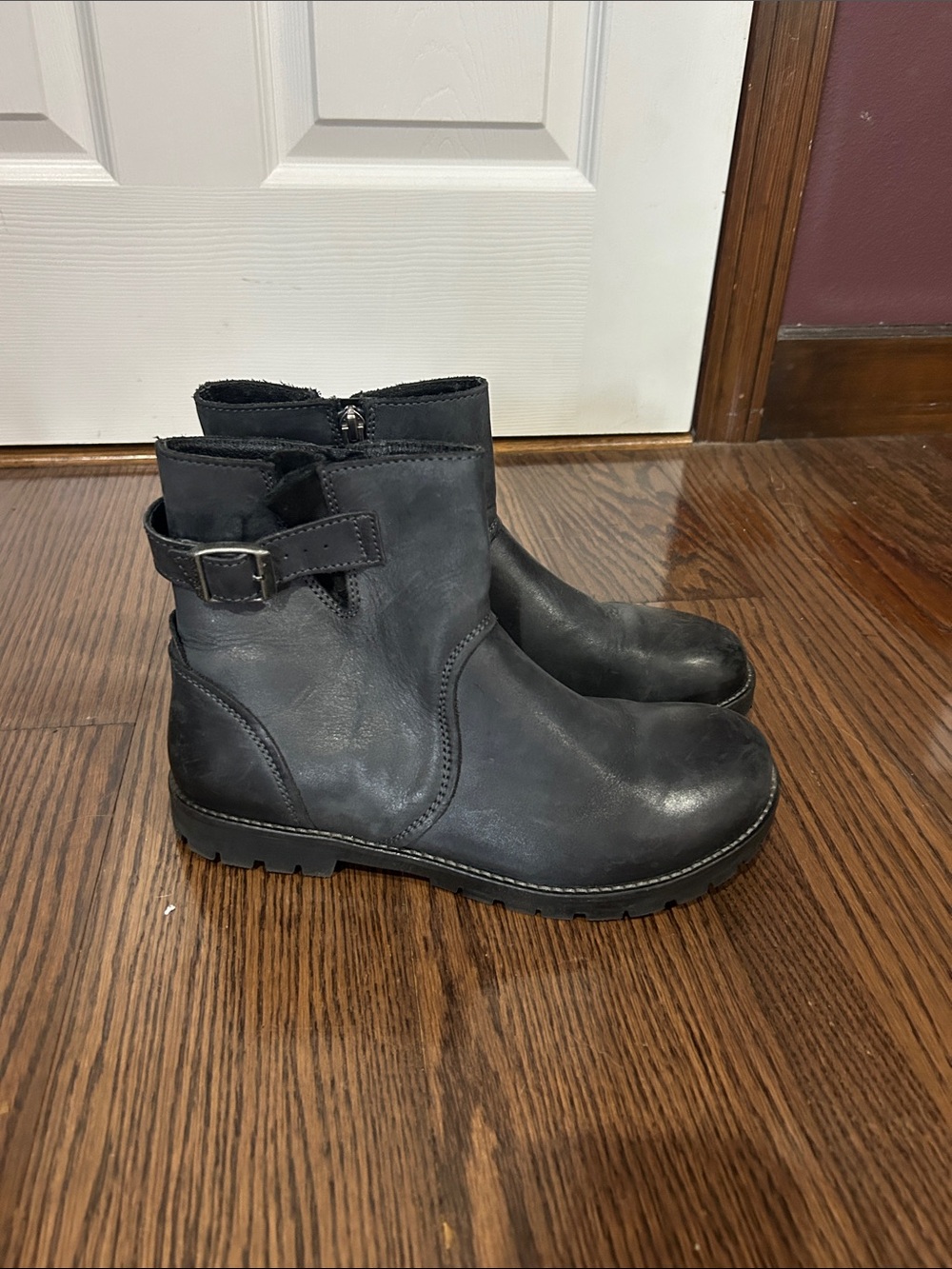 Birkenstock Black Leather Ankle Boots with Buckle Strap harness comfort boots 9